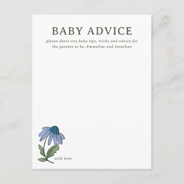 Blue and Green Country Floral Baby Shower Advice OSA Kort (Framsida)