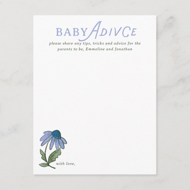 Blue and Green Country Floral Baby Shower Advice OSA Kort (Framsida)