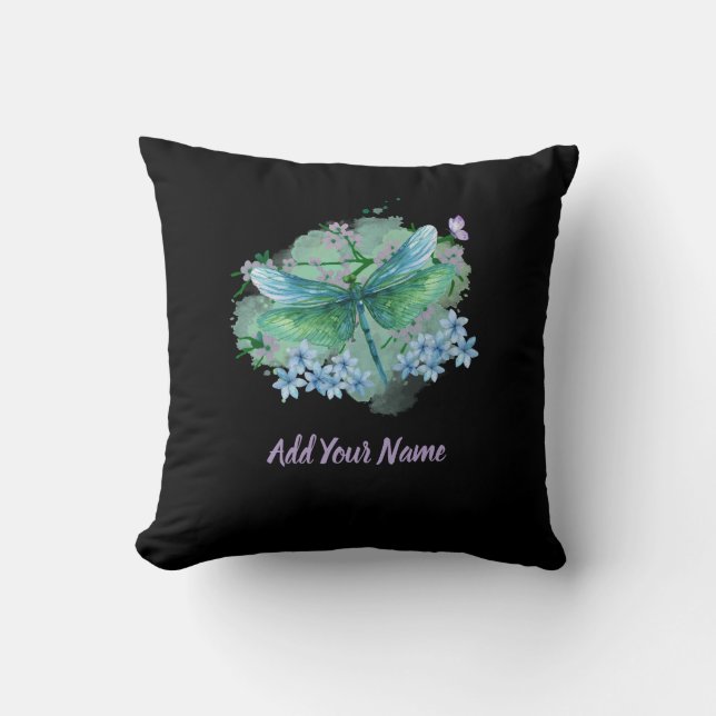 Blue and Green Dragonfly Throw Pillow Kudde (Framsida)