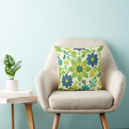Blue and Green Floral Square Throw Pillow Kudde
