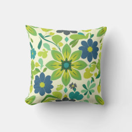 Blue and Green Floral Square Throw Pillow Kudde