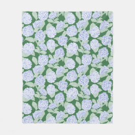 Blue and Green Hydrangea Floral Throw Blanket Fleecefilt