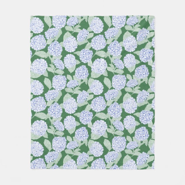 Blue and Green Hydrangea Floral Throw Blanket Fleecefilt (Framsidan)