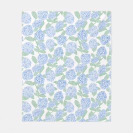 Blue and Green Hydrangea Floral Throw Blanket Fleecefilt