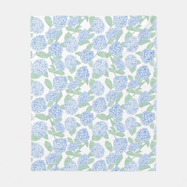 Blue and Green Hydrangea Floral Throw Blanket Fleecefilt (Framsidan)