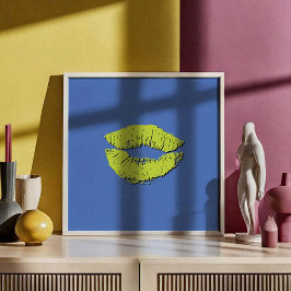 Blue and Green Kissing Lips Poster