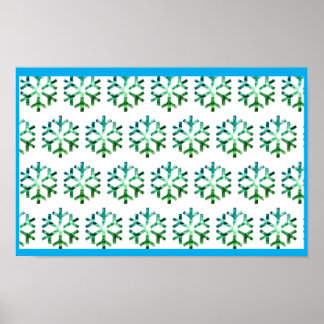 Blue and Green Snow Flake on a Christmas Wall  Poster