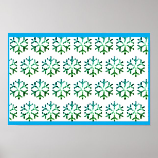 Blue and Green Snow Flake on a Christmas Wall  Poster (Framsidan)