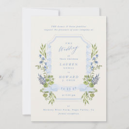 blue and greenery all in one RSVP DETAILS wedding Inbjudningar