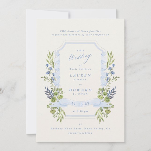 blue and greenery all in one RSVP DETAILS wedding Inbjudningar (Framsida)