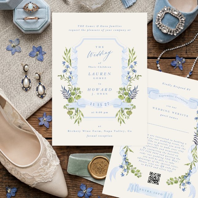 blue and greenery all in one RSVP DETAILS wedding Inbjudningar (Skapare uppladdad)