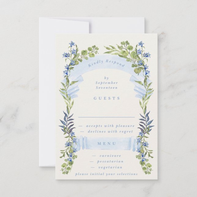 blue and greenery spring elegant wedding OSA kort (Framsida)