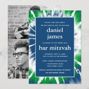 Blue and Grönt Tie Dye Pub Mitzvah Photo Collage Inbjudningar