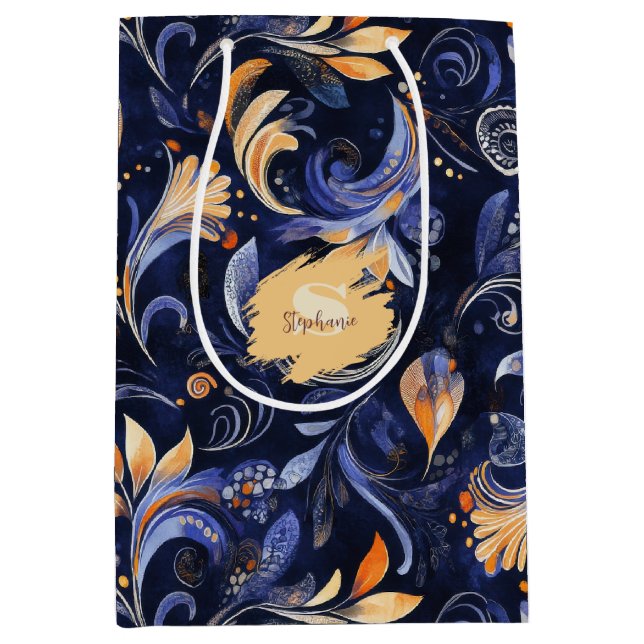 Blue and Guld Abstrakt Paisley Löv (Framsidan)