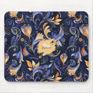 Blue and Guld Abstrakt Paisley Löv Musmatta