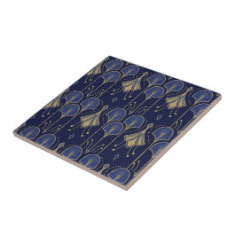 Blue and Guld Art Deco Kakelplatta