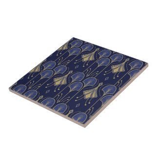 Blue and Guld Art Deco Kakelplatta
