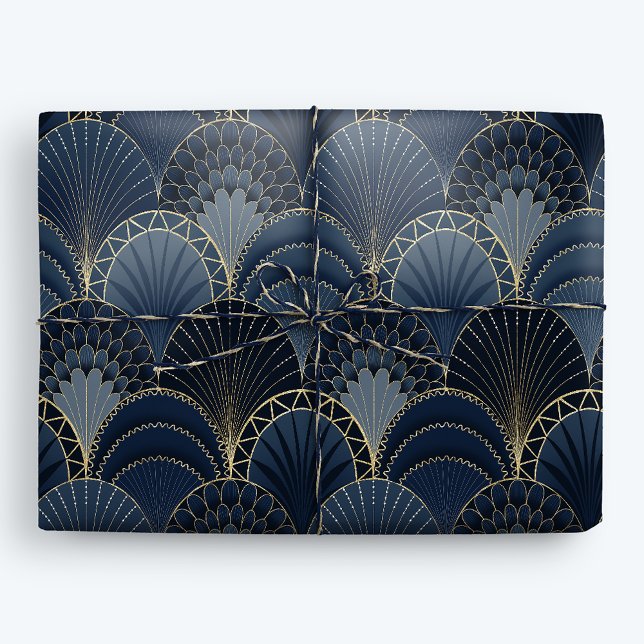 Blue and Guld Art Deco Scallop Luxury Presentpapper (Skapare uppladdad)