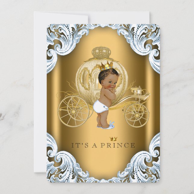 Blue and Guld Carriage Ethnic Prince Baby Shower Inbjudningar (Framsida)