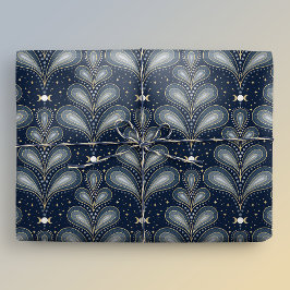 Blue and Guld Elegant Art Deco Celestial Paisley Presentpapper