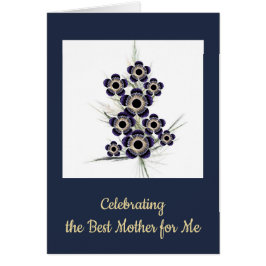 Blue and Guld Fractal Art Blommigt Bouquet Hälsningskort