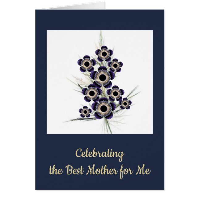 Blue and Guld Fractal Art Blommigt Bouquet Hälsningskort (Framsidan)