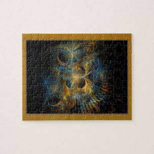 Blue and Guld Fractal Jigszle Puzzle Pussel