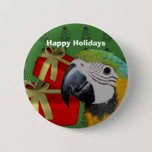 Blue and Guld Macaw Parrot Helgdag Knapp