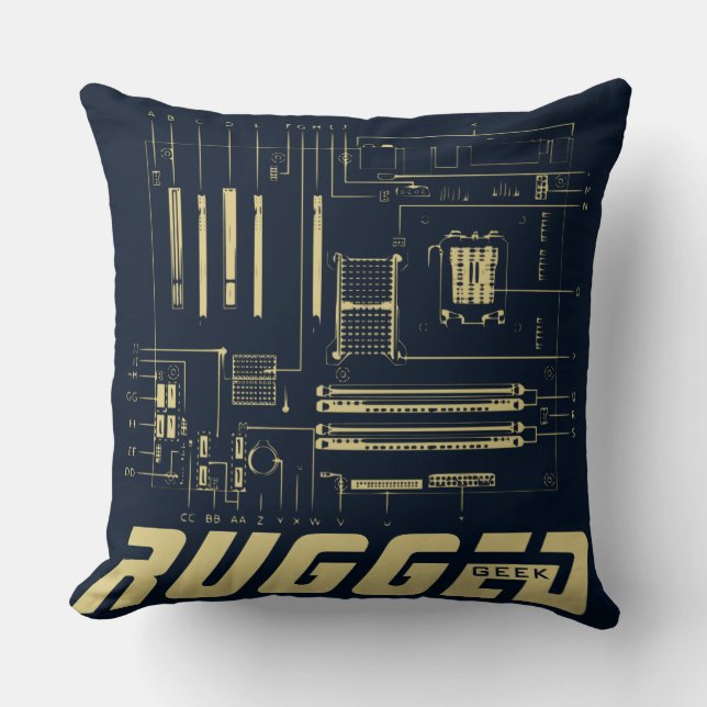 Blue and guld RUGGED GEEK Motherboard Tech Kudde (Framsida)
