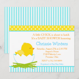 Blue and Gult Boy Chick Baby Shower Inbjudningar