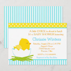 Blue and Gult Boy Chick Baby Shower Inbjudningar