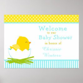 Blue and Gult Boy Chick Baby Shower Party Poster