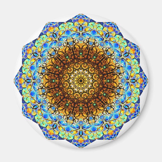 Blue and Gult Mandala Art Magnet (Framsidan)