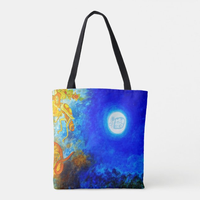 Blue and Gult Mayan Tote Bag Tygkasse (Baksida)