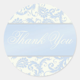 Blue and Ivory Damask Tack Sticker Runt Klistermärke