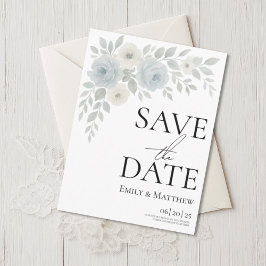 Blue and Ivory Floral Save The Date Meddelande Vykort