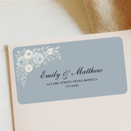 Blue And Ivory Floral Wedding Return Address Label Adressetikett