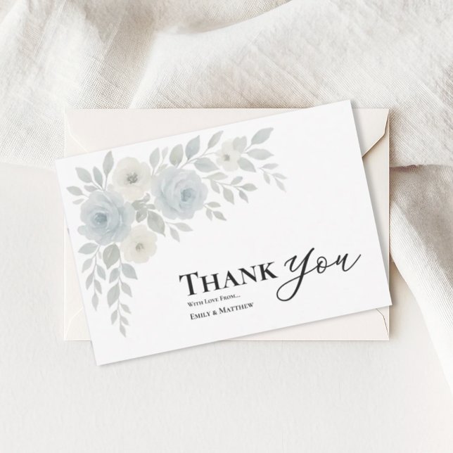 Blue And Ivory Floral Wedding Thank You Card (Skapare uppladdad)