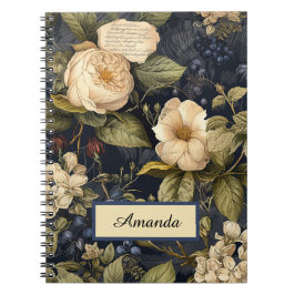 Blue and Ivory Vintage Elegant Flower Notebook  Anteckningsbok