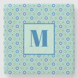 Blue and Light Turquoise Initial Stone Coaster Stenunderlägg