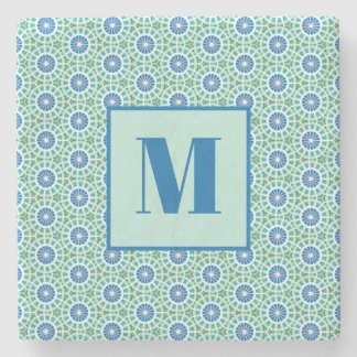 Blue and Light Turquoise Initial Stone Coaster Stenunderlägg