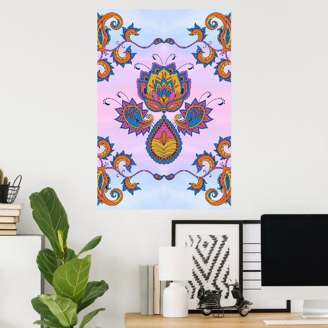 Blue and Lila Blommigt Art, Mehndi Blue Bliss Poster (Hemmakontoret)