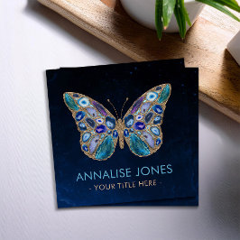 Blue and Lila Geodes Butterfly Square Business C Fyrkantigt Visitkort