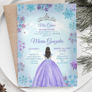 Blue and Lila Mexican Girl Winter Mis Quince Inbjudningar