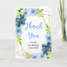Blue and Navy Flowers with Foliage Birthday Tack Kort