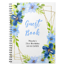 Blue and Navy Flowers with Foliage Guest Book Anteckningsbok