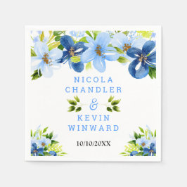 Blue and Navy Flowers with Foliage  Pappersservett