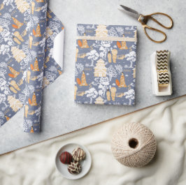 Blue and Orange Chinoiserie Pagodas Presentpapper