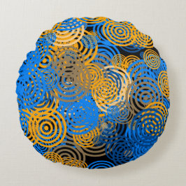 Blue and Orange Concentric Circles Round Pillow Rund Kudde