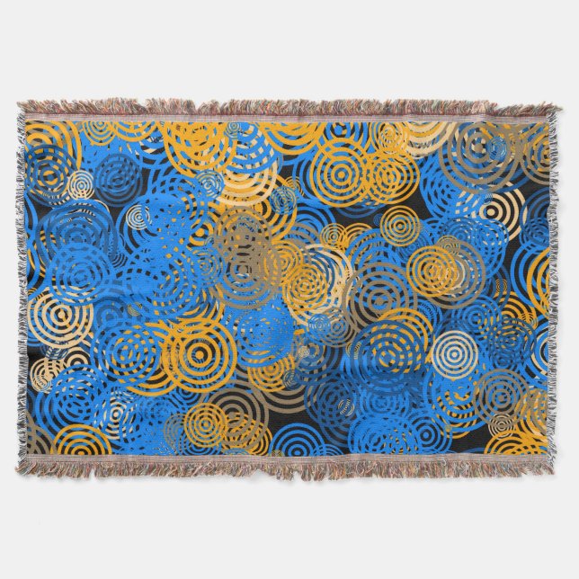  Blue and Orange Concentric Circles Throw Blanket Filt (Framsidan)